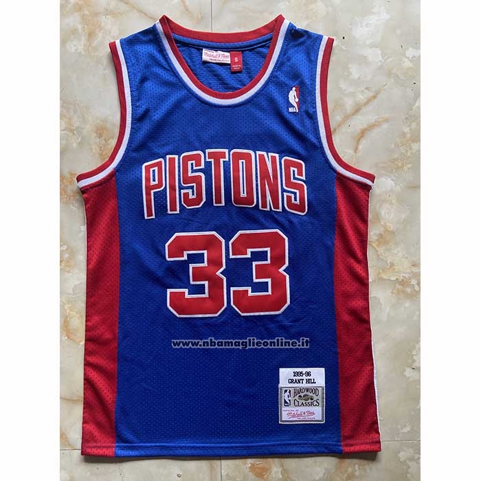 Maglia Detroit Pistons Grant Hill No 33 Mitchell & Ness 1995-96 Blu